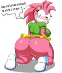 anthro big_breasts big_butt bottomwear breasts butt clothed clothing eulipotyphlan eyelashes female footwear hair hedgehog hi_res huge_butt kneeling looking_at_viewer looking_back looking_back_at_viewer mammal mechspazer pink_body pink_hair pupils rosy_the_rascal_(archie) sega shoes simple_background skirt solo sonic_the_hedgehog_(series) thick_thighs white_background