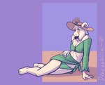 anthro asriel_dreemurr blush boss_monster_(undertale) clothed clothing crossdressing deltarune dracozhilla femboy flower hand_on_hip hat headgear headwear hi_res humanoid looking_at_viewer lounging male panties plant solo sun_hat undertale undertale_(series) underwear