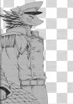 adelbert anthro belt caninereptile checkered checkered_background clothed clothing coat date_natsuku double-breasted english_text epaulet fully_clothed greyscale hat headgear headwear hi_res lizard male monochrome pattern_background peaked_cap reptile scalie side_view simple_background solo text topwear