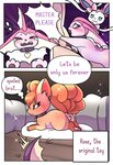 bodily_fluids collar comic crying dialogue eeveelution english_text female feral generation_1_pokemon generation_6_pokemon grin group hi_res human loreking male mammal master nintendo pokemon pokemon_(species) princess_(loreking) rose_(loreking) shiny_pokemon smile sparkles sploot sylveon talking_feral tears text vaporeon vulpix