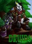 2012 alliance amocin anthro armor blizzard_entertainment bovid bovine breasts canid canine canis claws clothed clothing cover cover_art cover_page digital_media_(artwork) druid druids_the_comic duo english_text eye_contact fangs female forest fur hair hooves horde kinar_(amocin) looking_at_another magic_user male mammal paws plant rock serid_(amocin) smile tauren teeth text tree tribal_spellcaster warcraft werecanid werecreature worgen