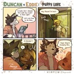 1:1 absurd_res anthro canid canine canis comic dialogue doginacafe domestic_dog duo english_text hi_res husky kip_(doginacafe) mammal mason_(doginacafe) nonbinary_(lore) nordic_sled_dog spitz text trans_(lore)