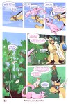 clothing comic dialogue dragon dragonair dragonite eyewear feral flying forest furufoo generation_1_pokemon goggles hi_res hoodie human jungle legendary_pokemon mammal mew_(pokemon) mink mustelid musteline mythological_creature mythological_scalie mythology nintendo plant pokemon pokemon_(species) scalie speech_bubble topwear tree true_musteline vulpix wanda_(furufoo) white_speech_bubble