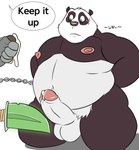 anthro areola balls bear belly blade bodily_fluids bound bovid bovine cum dialogue digital_media_(artwork) dreamworks ejaculation english_text erection fur gendomx genital_fluids genitals giant_panda hand_on_penis hands_behind_back hands_tied hi_res holding_object humanoid_genitalia humanoid_penis kai_the_collector kneeling kung_fu_panda leaking_cum male male/male mammal master_po_ping masturbation mostly_offscreen_character nipples nude obese obese_anthro obese_male overweight overweight_anthro overweight_male penile penile_masturbation penis simple_background solo_focus speech_bubble sweat sweatdrop text yak