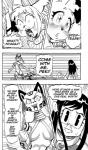 anthro avian bird blush breasts cheetah clothed clothing comic daigaijin dialogue ellipsis english_text exclamation_point felid feline female furryfight_chronicles hair hi_res lagomorph leporid long_hair mammal monochrome muko nyarai_(furryfight_chronicles) peki_polight penguin rabbit text