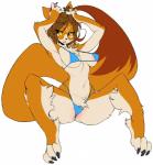 2016 absurd_res amber_eyes anthro areola areola_slip big_breasts bikini black_nose blue_bikini blue_clothing blue_swimwear breasts brown_hair chest_tuft claws clothed clothed_anthro clothed_female clothing crotch_tuft dipstick_tail domestic_cat ear_piercing eyebrows eyelashes felid feline felis female female_anthro fluffy fur hair hi_res hindpaw lips long_tail looking_away mammal markings multicolored_body multicolored_fur navel nipple_outline orange_body orange_fur paws piercing raised_arm short_hair skimpy small_waist smile solo spikes spread_legs spreading string_bikini swimwear tail tail_markings thick_thighs tuft two-piece_swimsuit under_boob venusflowerart white_body white_fur wide_hips yellow_eyes yellow_sclera