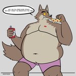 1:1 absurd_res anthro belly beverage big_belly canid canine canis dreamworks english_text fattytober food hi_res male mammal mindof moobs mr._wolf_(the_bad_guys) obese overeating overweight overweight_male pizza soda text the_bad_guys weight_gain wolf