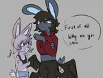 Rating: s
ID: 5298969
Date: 2025-01-10 14:12:00 -0500
Status: active
Score: 10
anthro bloowolfy blue_body blue_fur bottomwear clothed clothed_male clothing domestic_rabbit duo dwarf_rabbit english_text fur grey_background lagomorph larger_male leporid male mammal oryctolagus pants question rabbit shirt simple_background size_difference smaller_male text topwear trans_(lore) trans_man_(lore) post #5298969