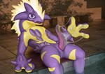 after_masturbation animal_genitalia anthro bodily_fluids cum cum_on_hand cum_on_penis cum_string feet_in_water generation_8_pokemon genital_fluids genital_slit genitals hi_res leaking_cum looking_at_viewer male nintendo open_mouth partially_submerged penis pokemon pokemon_(species) poolside precum reclining sitting solo tapering_penis thymine toxtricity