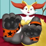 1:1 3_toes anthro blush braixen breasts claws clothing feet female foot_focus footwear generation_6_pokemon genitals hi_res legwear nintendo pawpads paws plantigrade pokemon pokemon_(species) prismosis pussy red_eyes socks soles solo stirrup_legwear stirrup_socks stirrup_stockings stockings teeth toeless_footwear toeless_legwear toeless_socks toeless_stockings toes tongue