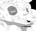 absurd_res anthro black_eye_(injury) bruised clothing comic crocodile crocodilian crocodylid dialogue hi_res jacket male monochrome parttimeyeen_(artist) reptile scalie sharp_teeth solo teeth topwear wounded