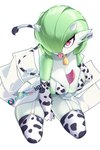 animal_print bikini breasts cleavage clothed clothing cow_print female gardevoir generation_3_pokemon green_body hi_res hotvr_(artist) humanoid legwear looking_at_viewer multicolored_body nintendo pokemon pokemon_(species) red_body red_eyes simple_background solo swimwear thigh_highs tongue tongue_out two-piece_swimsuit white_background white_body