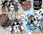Rating: s
ID: 2812548
Date: 2021-07-03 03:07:25 -0400
Status: active
Score: 57
alternate_universe canid canine clothed clothing felid feline fur hair mammal open_mouth plastictea126 sans_(underswap) sans_(undertale) simple_background tem temmie_(underswap) temmie_(undertale) text topwear underswap undertale undertale_(series) white_body white_fur post #2812548