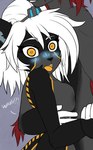 android anthro black_body blush blush_lines canid canine duo embarrassed felid feline female fur grey_body grey_fur hair hi_res hug machine male mammal nytro_(fluff-kevlar) red_hair robot shy slyfoxiefur tagme warning_(fluff-kevlar) white_hair yellow_eyes