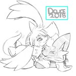 1:1 2018 absurd_res ashley_(shaymin) bow_ribbon duo female feral generation_4_pokemon generation_5_pokemon hi_res legendary_pokemon long_ears looking_at_another lying male monochrome neck_tuft nintendo paws playful pokemon pokemon_(species) scarf shaymin sky_forme_shaymin sleepyheadjolteon tongue tongue_out tuft zorua