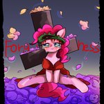 1:1 blood blood_from_wound bodily_fluids clothed clothing cross crown_of_thorns crying curled_hair dress earth_pony english_text equid equine female feral flower forgiveness friendship_is_magic hair hasbro horse imminent_death imminent_torture implied_torture mammal marihico my_little_pony petals pinkie_pie_(mlp) plant pony poofy_hair red_clothing red_dress resigned_to_fate sad sad_smile sitting sitting_on_ground slight_smile smile smiling_at_viewer solo tears teary_eyes text thorns wounded