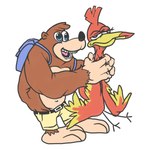 1:1 2019 3_toes 4_fingers anthro avian avian_feet backpack banjo-kazooie banjo_(banjo-kazooie) beak bear belt bird black_nose blue_backpack breegull brown_body brown_ears brown_fur brown_tuft conditional_dnp duo eyelashes feathers feet female fingers fur gummuru half-closed_eyes head_tuft human_teeth kazooie male mammal multicolored_body multicolored_feathers narrowed_eyes open_mouth open_smile pink_tongue rareware red_body red_feathers simple_background smile standing teeth toes tongue tuft two_tone_body two_tone_feathers white_background yellow_beak yellow_body yellow_feathers