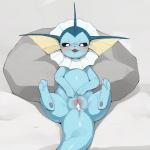 1:1 after_sex anus black_sclera blush bodily_fluids clitoral_hood clitoris cum cum_in_pussy cum_inside eeveelution female feral fin full-length_portrait generation_1_pokemon genital_fluids genitals grey_background half-closed_eyes happy hi_res kemono looking_at_viewer lying narrowed_eyes nintendo on_back on_model open_mouth pawpads pokemon pokemon_(species) portrait presenting presenting_pussy pussy rock simple_background smile solo spread_legs spread_pussy spreading tail urethra vaporeon white_eyes youjomodoki