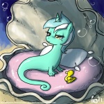 1:1 bivalve clam digital_media_(artwork) female feral fish friendship_is_magic giant_clam hasbro horn john_joseco lyra_heartstrings_(mlp) marine mollusk my_little_pony pillow rubber_duck seahorse shaded solo syngnathid syngnathiform underwater water