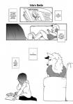 anthro canid canine canis comic duo english_text female fur greyscale hair hi_res human kemono lila_(kashiwagi_aki) male mammal monochrome short_hair text translated wolf yakantuzura young zinovy