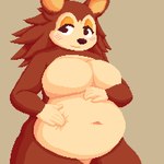 animal_crossing anthro belly big_belly big_breasts blush breasts brown_body digital_media_(artwork) enkah eulipotyphlan female fur hair hedgehog mammal nintendo obese obese_female overweight overweight_female pixel_(artwork) sable_able simple_background smile solo thick_thighs