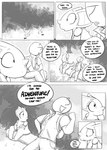 ?_face anon clothed clothing comic detailed_background dialogue duo ellipsis english_text exclamation_point female fist generation_1_pokemon greyscale hi_res high-angle_view horn human jacket log male mammal monochrome nidoqueen nintendo open_mouth outside plant pokemon pokemon_(species) queenie_(shoutingisfun) shoutingisfun sitting text topwear tree wood