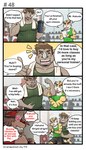 4:7 anthro boss_(gym_pals) canid canine canis clothing comic dialogue english_text felid flexing gym_pals h155296 hat headgear headwear hi_res horn kakuda_(gym_pals) male mammal pal_(gym_pals) pantherine rhinoceros shirt tank_top text tickling tiger topwear wolf