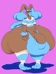 2024 absurd_res anthro balls belly big_balls big_bulge big_butt big_penis bimbofication black_nose black_sclera blue_clothing blue_crop_top blue_ears blue_eyes blue_eyeshadow blue_inner_ear blue_legwear blue_lips blue_panties blue_shirt blue_tail blue_topwear blue_underwear bottomwear brown_body brown_ears bulge butt cel_shading clothing colored crop_top digital_media_(artwork) ethan_(reathe) eyelashes eyeshadow femboy front_view generation_4_pokemon genitals hi_res huge_balls huge_bulge huge_butt huge_penis huge_thighs hyper hyper_balls hyper_bulge hyper_butt hyper_genitalia hyper_lips hyper_penis hyper_thighs lagomorph legwear leporid lips lopunny makeup male mammal navel nintendo panties pattern_bottomwear pattern_clothing pattern_crop_top pattern_legwear pattern_panties pattern_topwear pattern_underwear penis pewaliver pink_background pokemon pokemon_(species) rabbit shaded shirt simple_background slightly_chubby slightly_chubby_anthro slightly_chubby_male solo tail thick_lips thick_thighs topwear underwear white_clothing white_crop_top white_legwear white_panties white_topwear white_underwear