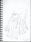 alien big_eyes chair english_text face_tentacles freefall_(webcomic) furniture hi_res male mark_stanley monochrome sam_starfall signature sitting sketch solo tentacles text