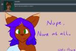 2018 3:2 anthro canid canine canis dialogue english_text female fur hair kierra_holt long_hair looking_at_viewer mammal purple_hair signature solo text wolf wolfie-pawz