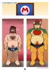 2024 absurd_res anthro arm_hair blue_eyes body_hair bowser brown_hair chest_hair clothed clothing colored comic dropsofmoonlight duo english_text facial_hair goatee hair happy_trail hi_res horn human koopa leg_hair male male/male mammal mario mario_bros multicolored_body mustache nintendo nipples page_number pubes red_eyes red_hair scalie standing tan_body tan_skin text two_tone_body underwear underwear_only