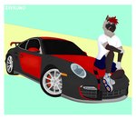 anthro border canid canine canis car domestic_cat electronic_arts felid feline felis hi_res hybrid male mammal need_for_speed porsche porsche_911 siamese smile solo some tommy_cheddar vehicle white_border wolf young zaykowo