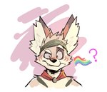 amorey anothereidos_of_dragon_vein_r anthro bandanna canid canine canis eyebrows flag jackal japanese_kobold kerchief kobold lgbt_pride loboguara_na male mammal neckerchief pride_color_flag pride_colors pride_flag_question_mark question_mark rainbow_flag rainbow_pride_colors rainbow_symbol raised_eyebrow six-stripe_rainbow_pride_colors solo