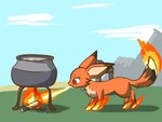 4:3 baking canid canine cooking female feral fire fox foxparks hi_res mammal pal_(species) palworld pocketpair solo yuumisocute