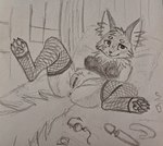 anthro anus bed butt canid canine clothing digitigrade female fox furniture genitals graphite_(artwork) imminent_sex legwear mammal pappy_(vkontakte) pencil_(artwork) pussy sex_toy sketch sketch_page slutty_clothing solo spread_legs spreading stockings traditional_media_(artwork) unknown_artist vkontakte