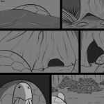 1:1 ambiguous_gender cave clothing comic digital_drawing_(artwork) digital_media_(artwork) feral forest greyscale group monochrome nest night plant reptile scalie shell slypon solo_focus tree turtle