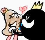 animate_inanimate bob-omb bodily_fluids bomb crown duo explosives eyes_closed facial_hair french_kissing goomba goomboss headgear heart_symbol humor king_bob-omb kissing male male/male mario_bros matti_animation mature_male mustache nintendo saliva