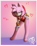 2024 3_toes accessory amy_rose anthro bra bracelet breasts cleavage clothed clothing coffekat eulipotyphlan feet female gloves green_eyes hair_accessory hairband hand_on_hip handwear heart_symbol hedgehog hi_res jewelry mammal pink_body sega signature smile solo sonic_the_hedgehog_(series) toes underwear