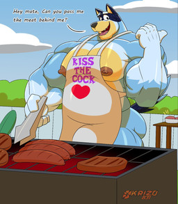 Rating: q
ID: 5708502
Date: 2025-07-14 14:36:49 -0400
Status: pending
Score: 21
2025 5_fingers anthro apron apron_only australian_cattle_dog bandit_heeler big_muscles big_pecs black_nose blue_body blue_fur bluey_(series) canid canine canis cattledog clothing cookie dialogue domestic_dog english_description english_text eyebrows fingers food fur grill herding_dog hi_res male mammal meat muscular muscular_anthro muscular_arm muscular_male nipples okrizo831 open_mouth outside pastoral_dog pecs question_mark sausage sharp_teeth smile solo tail talking_to_viewer teeth text post #5708502