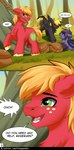 absurd_res animal_genitalia balls bat_pony big_macintosh_(mlp) comic cutie_mark dialogue digital_media_(artwork) earth_pony equid equine eye_scar facial_scar fan_character feral fkk friendship_is_magic fully_sheathed genitals group hasbro hi_res horse hybrid male mammal my_little_pony nyn_indigo pony scar shade_demonshy sheath text timberwolf_(mlp) trio url