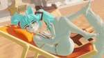 3d_(artwork) alternate_species anthro anthrofied attifyon_(artist) bikini blender_(artwork) blue_body blue_eyes blue_fur blue_hair breasts clothing digital_media_(artwork) felid feline female fur furrification gold_bikini hair happy hatsune_miku mammal solo swimwear tail two-piece_swimsuit vocaloid