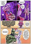 anthro border comic eyelashes female five_nights_at_freddy's five_nights_at_freddy's:_help_wanted five_nights_at_freddy's_3 gift glitchtrap group hi_res lagomorph leporid machine male mammal outline rabbit red_sclera renita_reed robot scottgames spanish_text speech_bubble spots springtrap_(fnaf) standing text translated trio white_border white_outline