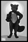 2024 absurd_res anthro armor artist_name barcode black_body black_border black_fur black_nose border bulge canid canine canis clothed clothing conditional_dnp digital_drawing_(artwork) digital_media_(artwork) digitigrade eyes_closed fangs front_view fur gas_mask glistening glistening_clothing glistening_latex hand_on_hip headgear helmet hi_res latex latex_clothing latex_skinsuit lustylamb male male_anthro mammal mask skinsuit smile solo standing teeth text tight_clothing url visor wolf