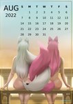 animal_humanoid august_(month) calendar calendar_graphic canid canid_humanoid canine canine_humanoid duo female female/female hi_res humanoid mammal mammal_humanoid pinup pose ranara shinyuu_(character)