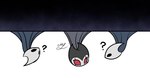 2024 2_horns ambiguous_gender arthropod bat belfly_(hollow_knight) black_eyes black_horn ceiling digital_media_(artwork) facial_markings grimmchild_(hollow_knight) group hanging_by_tail head_markings hi_res hollow_knight horn looking_at_another maci_lena mammal markings on_ceiling question_mark red_eyes signature simple_background tail team_cherry trio white_background white_horn