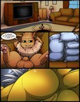 2016 absurd_res animal_genitalia anus balls base_three_layout big_balls big_butt black_border black_nose blockage_(layout) border brown_balls butt butt_focus butt_shot canid canine casual_nudity comic dialogue digital_media_(artwork) duo eevee eeveelution electronics english_text fan_character feet female feral four_frame_image fully_sheathed fur furniture generation_1_pokemon genitals hi_res hindpaw horizontal_blockage huge_balls jolteon kuroodod male mammal nintendo nude on_sofa open_mouth oversexed_eeveelutions pawpads paws pillow pokemon pokemon_(species) pussy rear_view sam_(kuroodod) sheath sloth_(kuroodod) smile sofa spread_legs spreading television text three_row_layout yellow_body yellow_fur