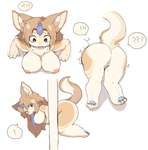 anthro bodily_fluids breasts canid canine confusion female genitals hi_res mammal pasong pussy scared solo stuck sweat through_wall