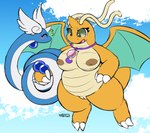 2023 3_claws 3_fingers 3_toes absurd_res ambiguous_gender antennae_(anatomy) anthro areola arm_grab bar_emanata belly biped blue_body blush blush_lines bodily_fluids breasts claws cloud coiling coiling_another digital_media_(artwork) dragon dragonair dragonite duo emanata eyelashes eyes_closed feathered_wings feathers feet female female_(lore) feral fingers flying gem generation_1_pokemon genitals green_eyes happy head_wings hi_res horn looking_at_another looking_down membrane_(anatomy) membranous_wings multicolored_body mythological_creature mythological_scalie mythology nintendo nipples nude nulloffset open_mouth orange_body outside oval_charm pokemon pokemon_(species) pussy scalie serpentine signature sky sweat tail tail_around_hand tail_gem tail_grab tan_belly thick_thighs three-quarter_view toes tongue two_tone_body unusual_wing_placement white_body wings wrapped_around_arm