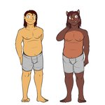 1:1 alternate_species anthro boxer_briefs clothed clothing duo fuze hi_res human humanized jorge_san_nicolas male mammal navel nipples simple_background slightly_chubby suid suina sus_(pig) texnatsu topless underwear underwear_only white_background wild_boar