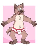 absurd_res anthro barefoot briefs briefs_only brown_body brown_eyes brown_fur clothed clothing colored_seam_briefs colored_seam_underwear feet fur hi_res hyena male mammal markings multicolored_clothing multicolored_underwear mushketeery mushy_(mushketeery) mushy_(mushketeteery) national_underwear_day open_mouth open_smile pink_background red_seam_briefs red_seam_underwear simple_background smile solo spots spotted_markings tan_body tan_fur tighty_whities tongue_showing topless two_tone_briefs two_tone_clothing two_tone_underwear underwear underwear_only white_briefs white_clothing white_underwear